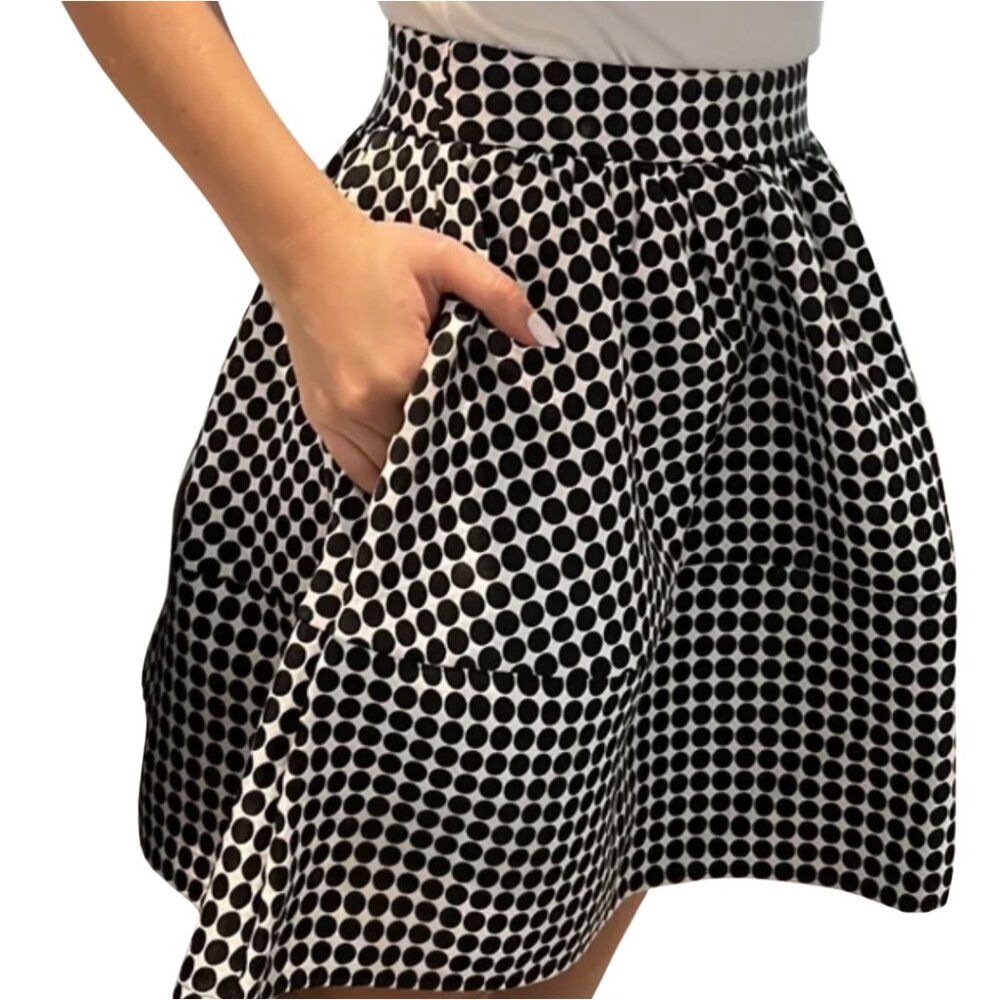 Express Retro Flared Black and White Polka Dot Skirt w/ Pockets Size 2